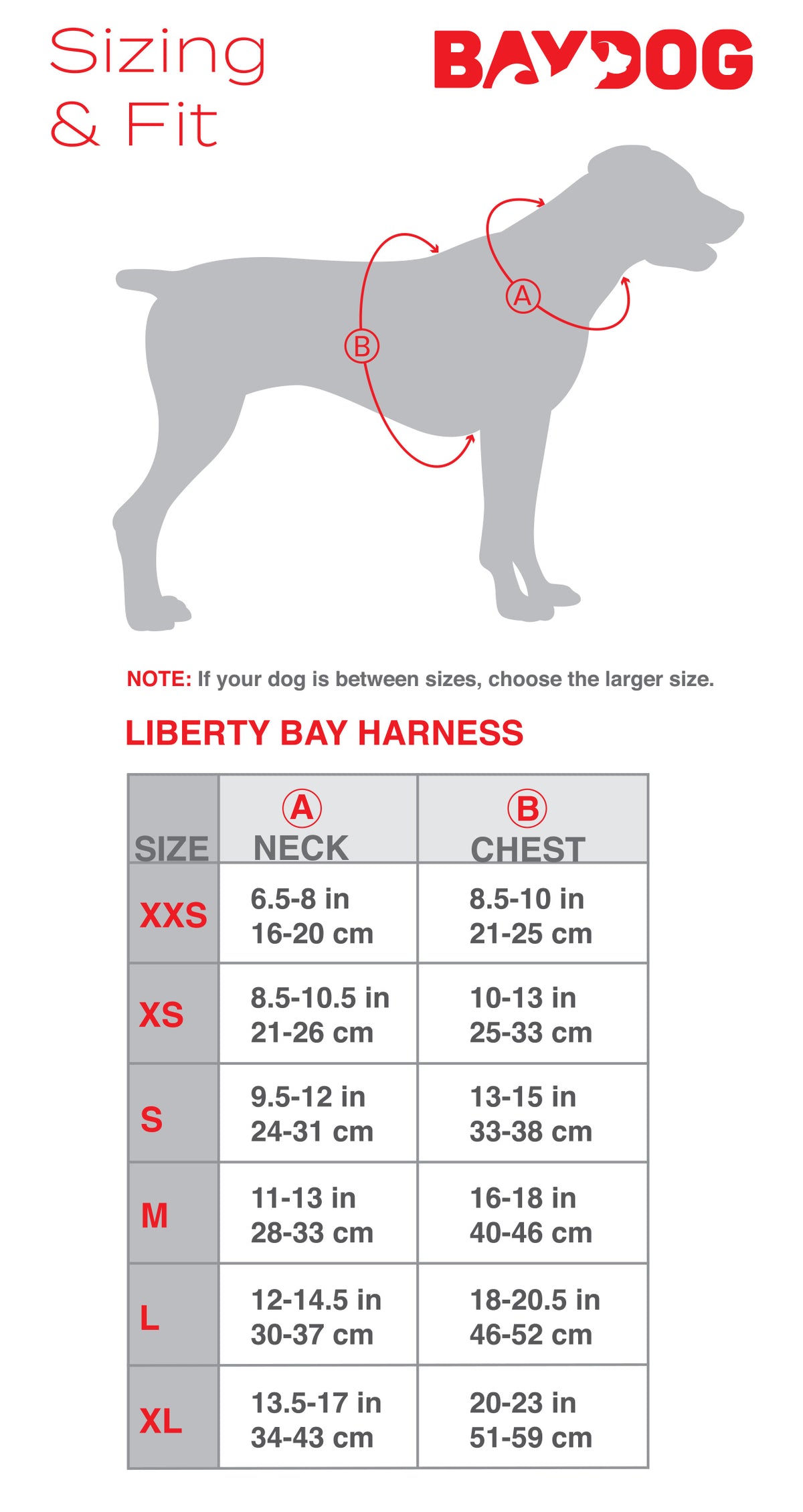 Liberty Bay size guide