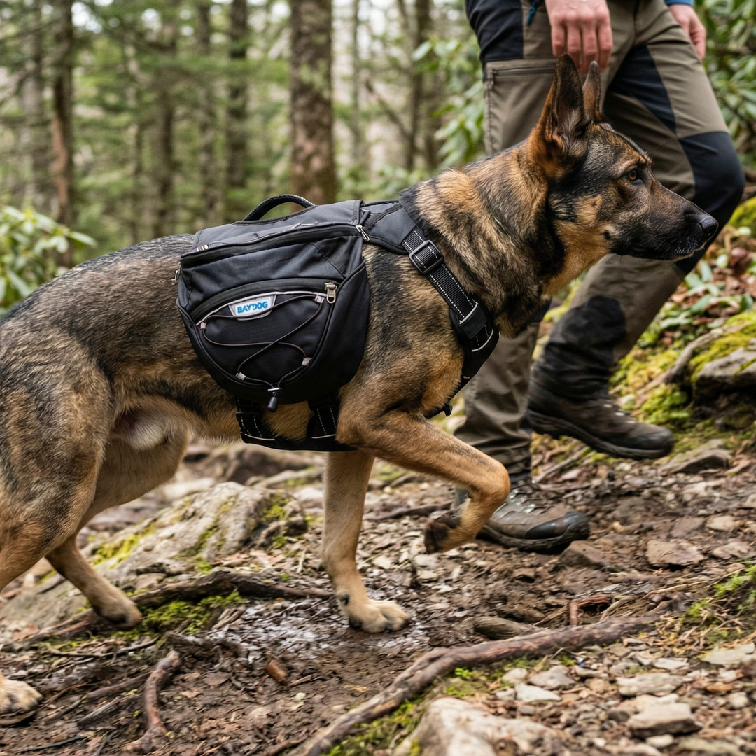 best dog backpack harness for hiking | Large Construction features external tactical loops Baydog Saranac Blue X-Large Backpack